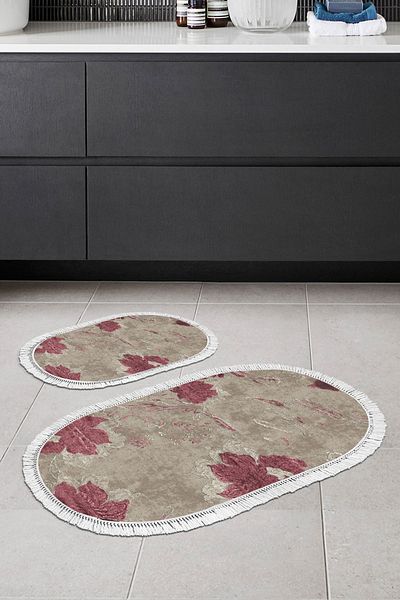 Alanur Home Eko Trend Djt 2 Pack Πλενόμενη Βάση Οβάλ Χαλάκι Μπάνιου 660m Ακουαρέλα σε σκόνη (60 X 100 - 50 X 60)