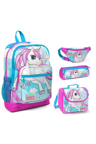 Coral High Unicorn Baskılı Kız Çocuk 4'lü Ilkokul Çanta Seti