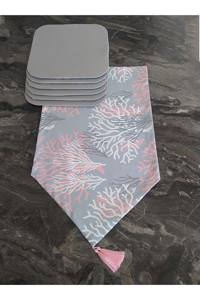 dehaberk Ροζ Γκρίζ Coral Πατρόν Runner + 6 Τετράγωνα Σετ Supla Αμερικανικής Υπηρεσίας