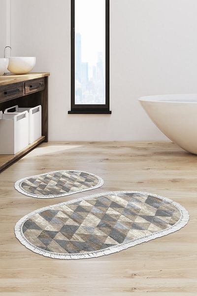 Alanur Home Eko Trend Djt 2 Li Πλενόμενη Βάση Οβάλ Χαλάκι Μπάνιου 661 Nordic Beige (50 X 80 - 40 X 50)