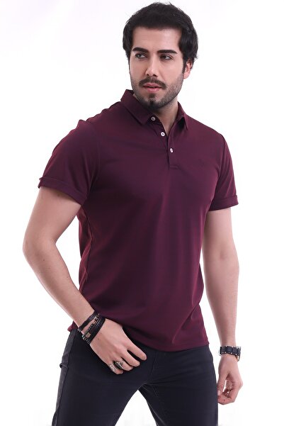 VERDONE Ανδρικό πουκάμισο Claret Red με γιακά με κουμπιά λεπτομερές μπλουζάκι με κανονική εφαρμογή