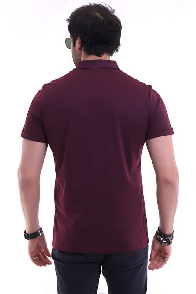 VERDONE Ανδρικό πουκάμισο Claret Red με γιακά με κουμπιά λεπτομερές μπλουζάκι με κανονική εφαρμογή