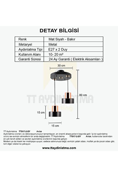 TT AYDINLATMA Tt017-2-sy Mat Siyah 2 Li Avize