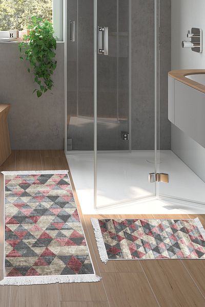 Alanur Home Eko Djt 2 Li Washable Αντιολισθητική Βάση Χαλάκι Μπάνιου 661 Nordic Powder 60 X 100 - 50 X 60