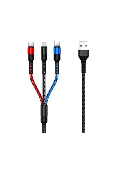 GoSmart Kablo Usb 3in1 Type-c, Micro Usb, Lightning Şarj Kablosu - 3 Kablo Bir Arada