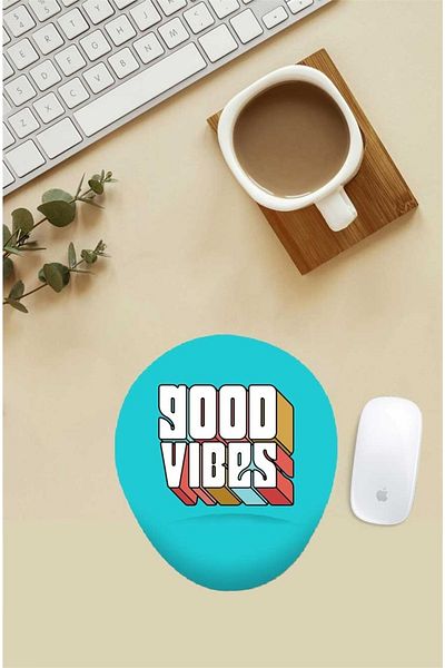 Gizeo Concept Mouse Pad colorat Good Vibes scris cu suport pentru încheietura mâinii