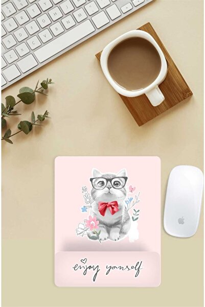 Gizeo Concept Mouse Pad cu model de pisică dulce cu ochelari și suport pentru...
