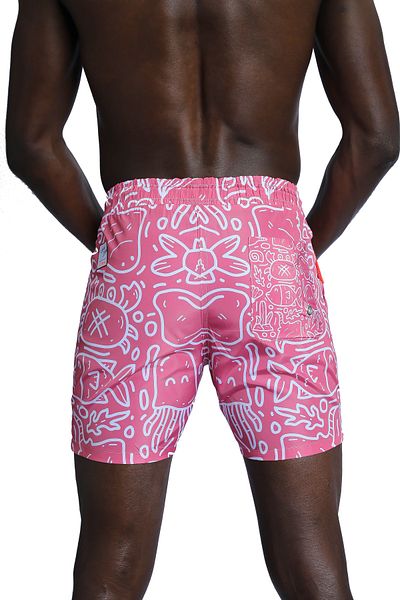 Enzo Stanley Men's Patterned Pink Swim Shorts