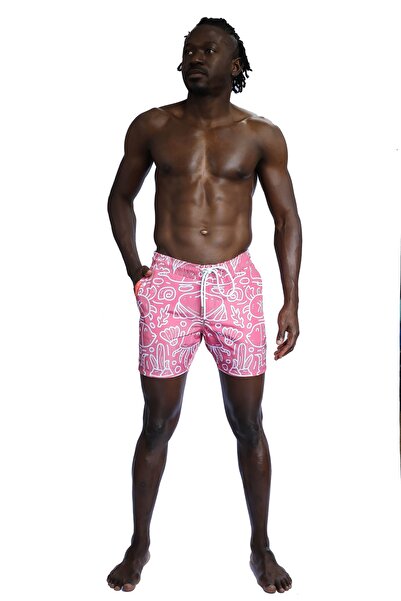 Enzo Stanley Erkek Desenli Pembe Deniz Şortu