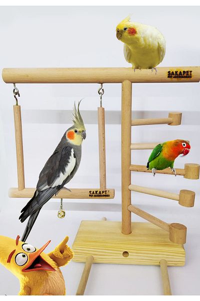 SAKAPET Cockatiel - Bird Fun Track Natural Wood