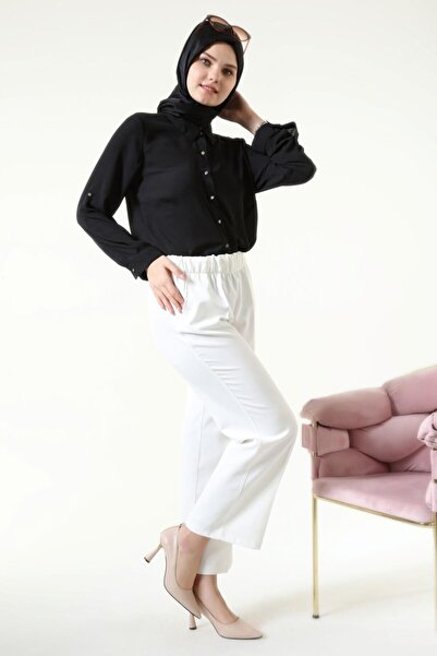 Helya Kadın Beli Komple Lastikli Bol Paça Tesettür Pantolon