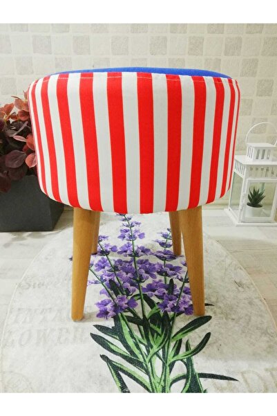 PufyHome Etna Tedy Kırmızı-mavi Doğal Gürgen Ayaklıo Çok Amaçlı Puf Koltuk