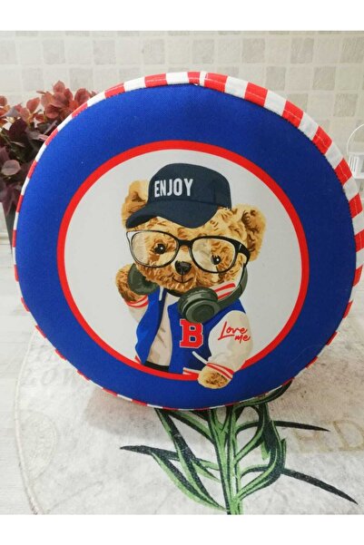 PufyHome Etna Tedy Kırmızı-mavi Doğal Gürgen Ayaklıo Çok Amaçlı Puf Koltuk