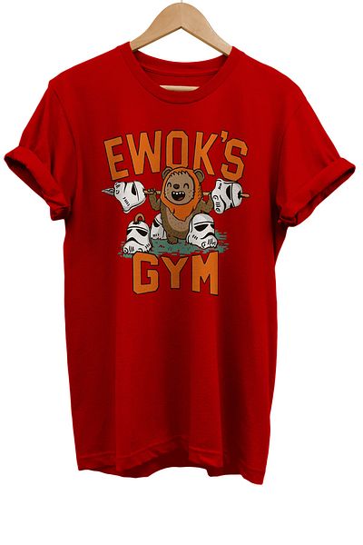 remonz Star Wars Ewok Gym εμπριμέ 100% βαμβακερό μπλουζάκι Basic T-shirt κανονικού μεγέθους