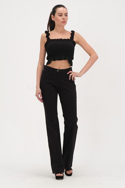 Barkaist Women's Black Normal Waist Pocket Detailed Trousers