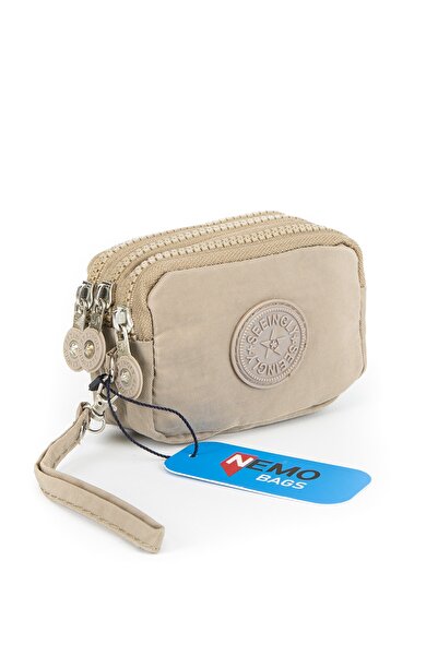 NEMO BAGS Unisex Krem Küçük Cüzdan 10x8cm 3 Gözlü Bileklikli Su Geçirmez Klin...