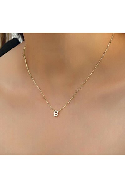 bigakan B Harfı Gümüş Kolye Altın Kaolama Harf Kolye