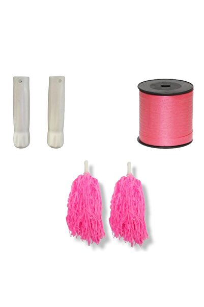 Happyland Gösteri Ponponu Yapım Seti Beyaz Tutma Sapı + Rafya Pembe Set