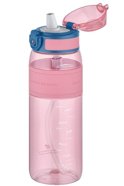 Uzspace 600ml Pink Tritan Water Bottle with Silicone Body Straw - Non-Bite