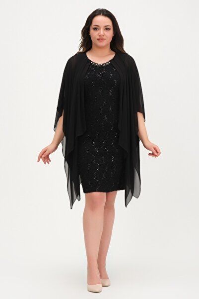 Oktay Içi Dantel Üstü Şifon Siyah Renk Abiye Elbise