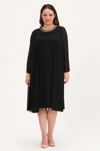 Oktay Şifon Yaka Taşlı Elbise