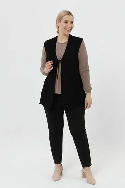 TEK Pleated Mercerized Onden Tie-Up Large Size Mother's Vest - Black