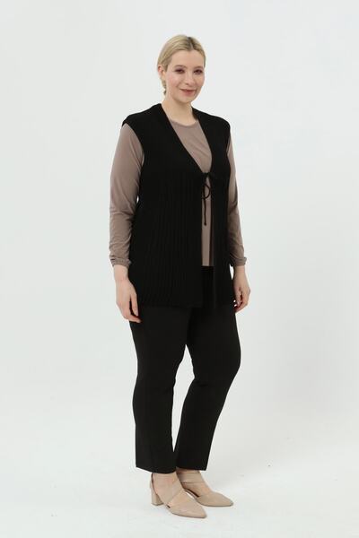 TEK Pleated Mercerized Onden Tie-Up Large Size Mother's Vest - Black