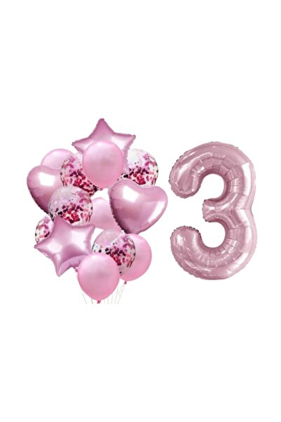 BEST PARTİ DOĞUM GÜNÜ PARTİ SÜSLERİ Age 3 Pink Foil Set