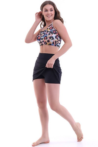 Aykum Mayo Badi-Bikini mit Shorts und Rock, Leopardenmuster, Mondsand