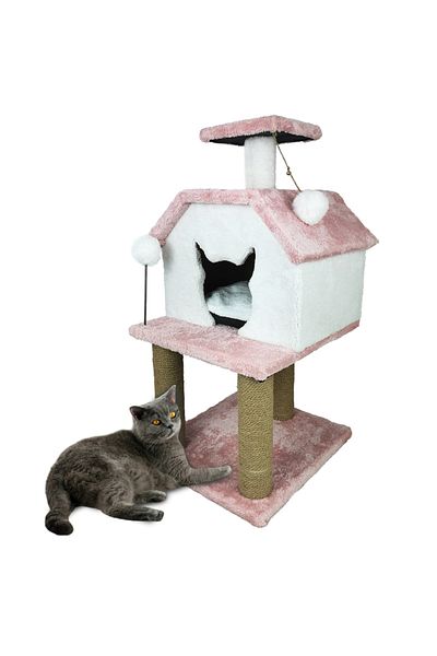 Sdypet Tiered Cat House Hacıyatmazlı Cat Scratching House Cushion and Leash