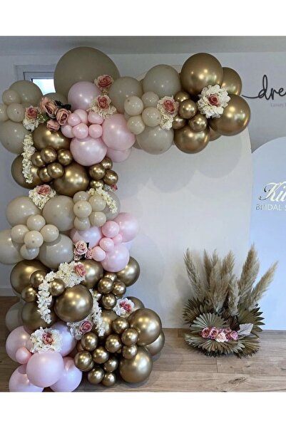 Çemrek Süs Parti مجموعة سلسلة بالونات ذهبية من رمل البحر باللون الوردي مع 105...