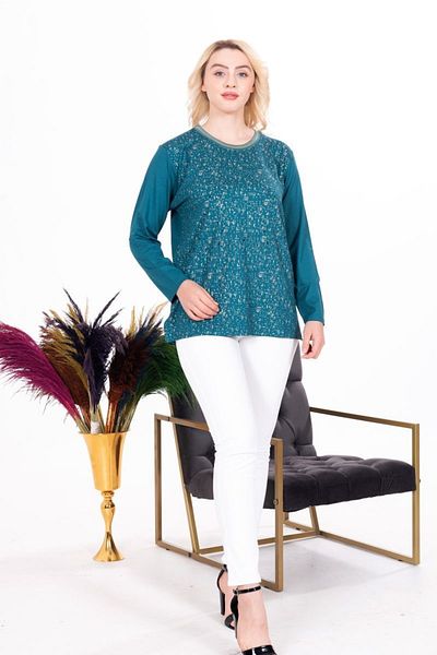 Tütsü Triko Women's Blouse Mother's Blouse Oil Glitter Plus Size Blouse Combed Cotton Blouse Mother's Day Gifts