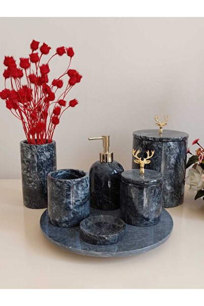 Sümeyra Marble Art Decorative Natural Smoked Marble Bathroom Set 7 pieces "gold"