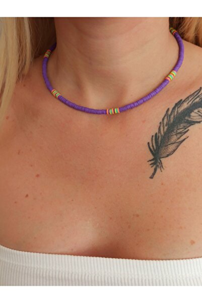 DENİZDENAL Ince Fimo Yazlık Mor Kolye