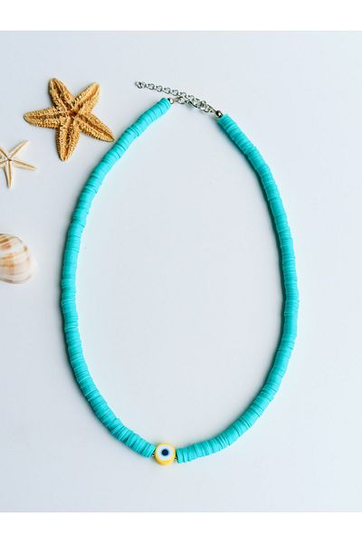DENİZDENAL Turquoise Evil Eye Bead Fimo Summer Necklace