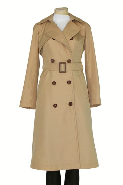 TARZIM BUTİK Women's Beige, Pocketed Slit Lined Water Repellent Trench Coat