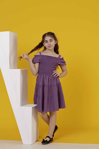 Smile Kids Kız Çocuk Karpuz Kollu Gipeli Sade Şık Rahat Elbise