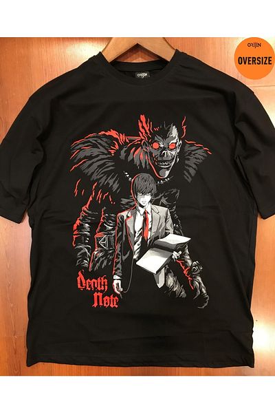 Orijin Tekstil Death Note Front Back Printed Oversize Black Tshirt