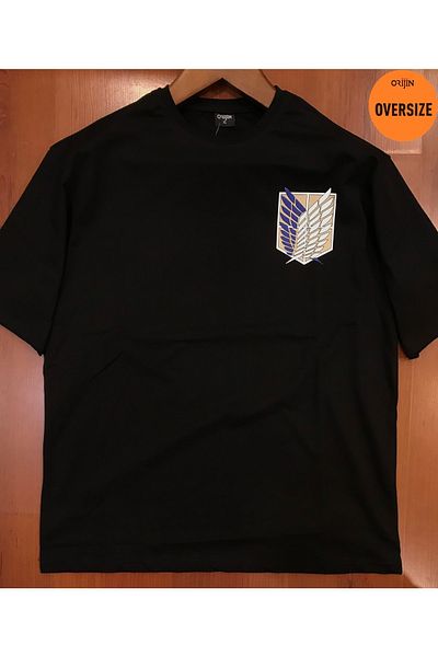 Orijin Tekstil Attack On Titan Wings Of Freedom Μπροστινό πίσω εμπριμέ μαύρο μπλουζάκι