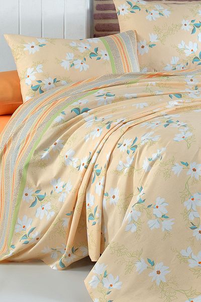 Evlen Home Collection طقم ملاءات مزدوجة 100% قطن منقوش باللون البيج أستانا
