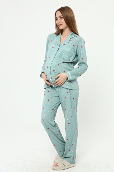 Nehir tekstil Σετ πιτζάμες εγκυμοσύνης με χτενισμένα βαμβακερά κουμπιά μπροστά