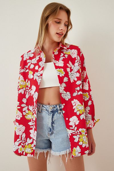 Happiness İstanbul Women's Vibrant Red Oversize Long Basic Shirt DD00842
