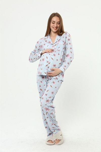 Nehir tekstil Set de pijamale de maternitate din bumbac pieptănat cu nasturi în față