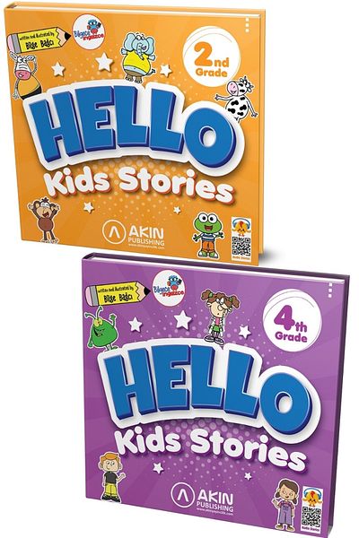 AKIN DİL Hello Kids Stories الصف الثاني + Hello Kids Stories مجموعة القصص الإنجليزية من الدرجة الرابعة