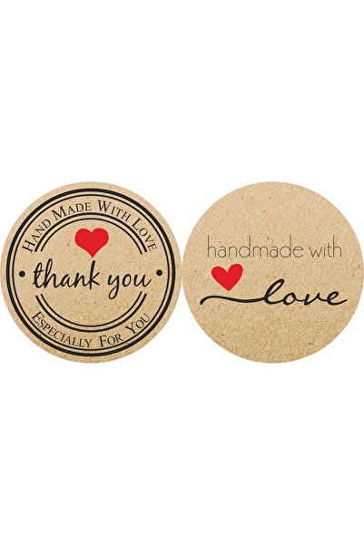 printiks 60 Adet Kraft Görünümlü Handmade El Yapımı Sticker Etiket Çıkartma