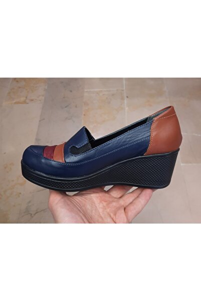 BRGL Жіночі шкіряні ортопедичні черевики з еластичною підошвою та комбінованим синім кольором