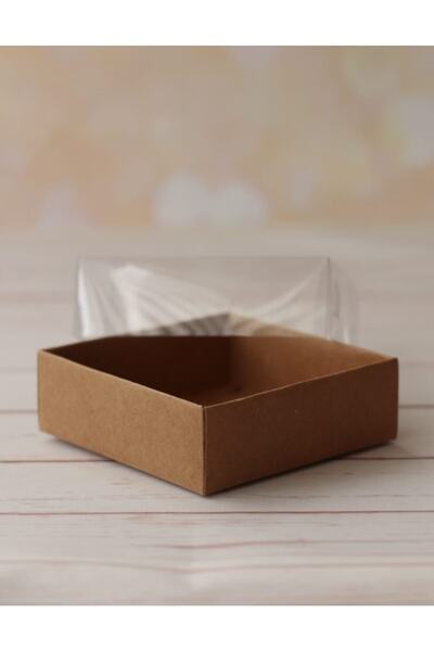 demontecraft Asetat Kapaklı Kraft Kutu 8x8x3 Cm , 10 Adet, Şeffaf Kapaklı Kutu