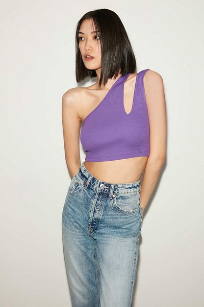 GRIMELANGE Asymetrická slim fit fialová halenka Liana