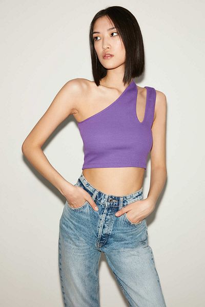 GRIMELANGE Asymetrická slim fit fialová halenka Liana
