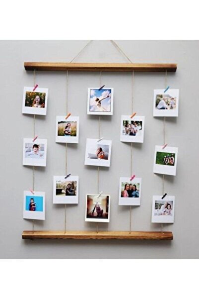 BfdShop Ahşap Ipli Fotograf Askısı 10 Adet Renkli Mandal - 50x70cm